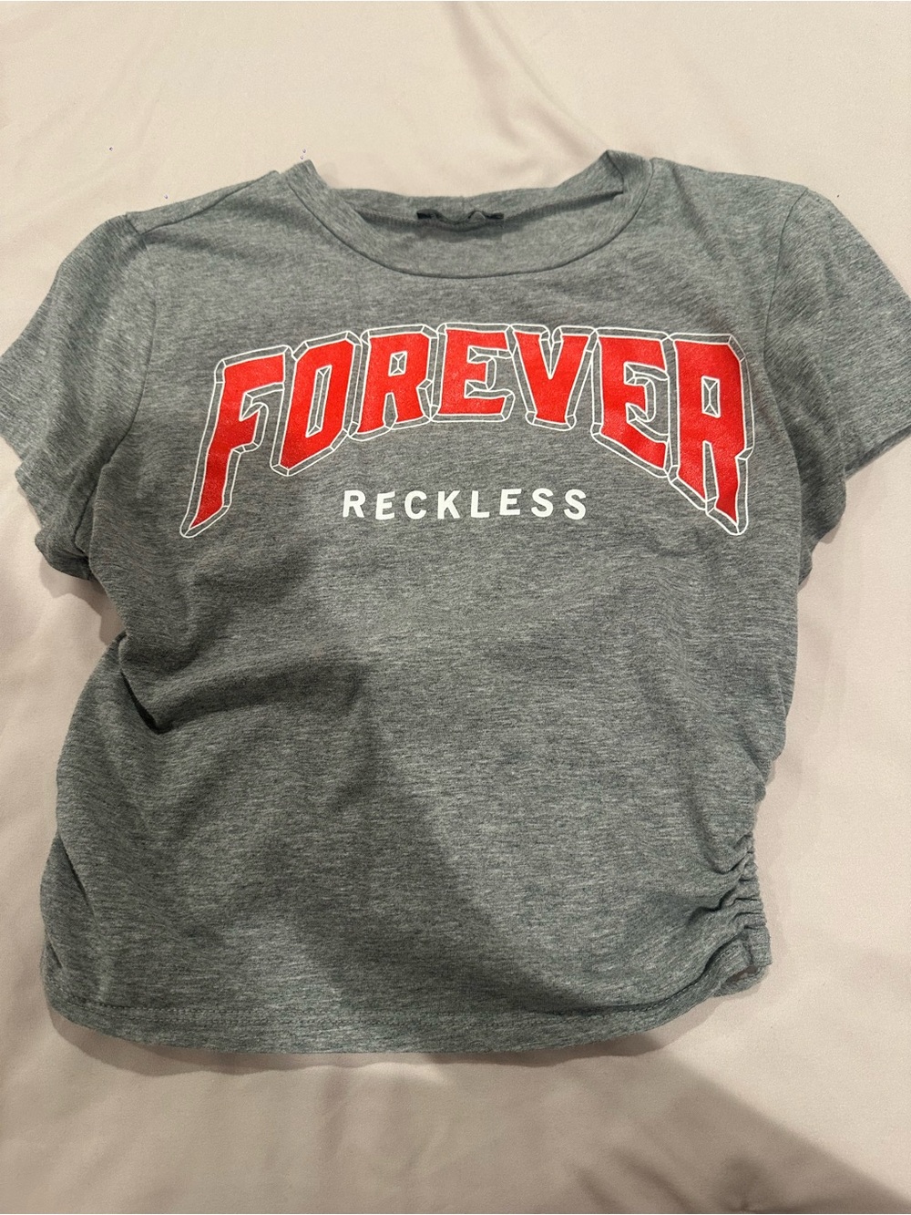 Fashion Nova Gray Crop Tee with Red "FOREVER" Graphic